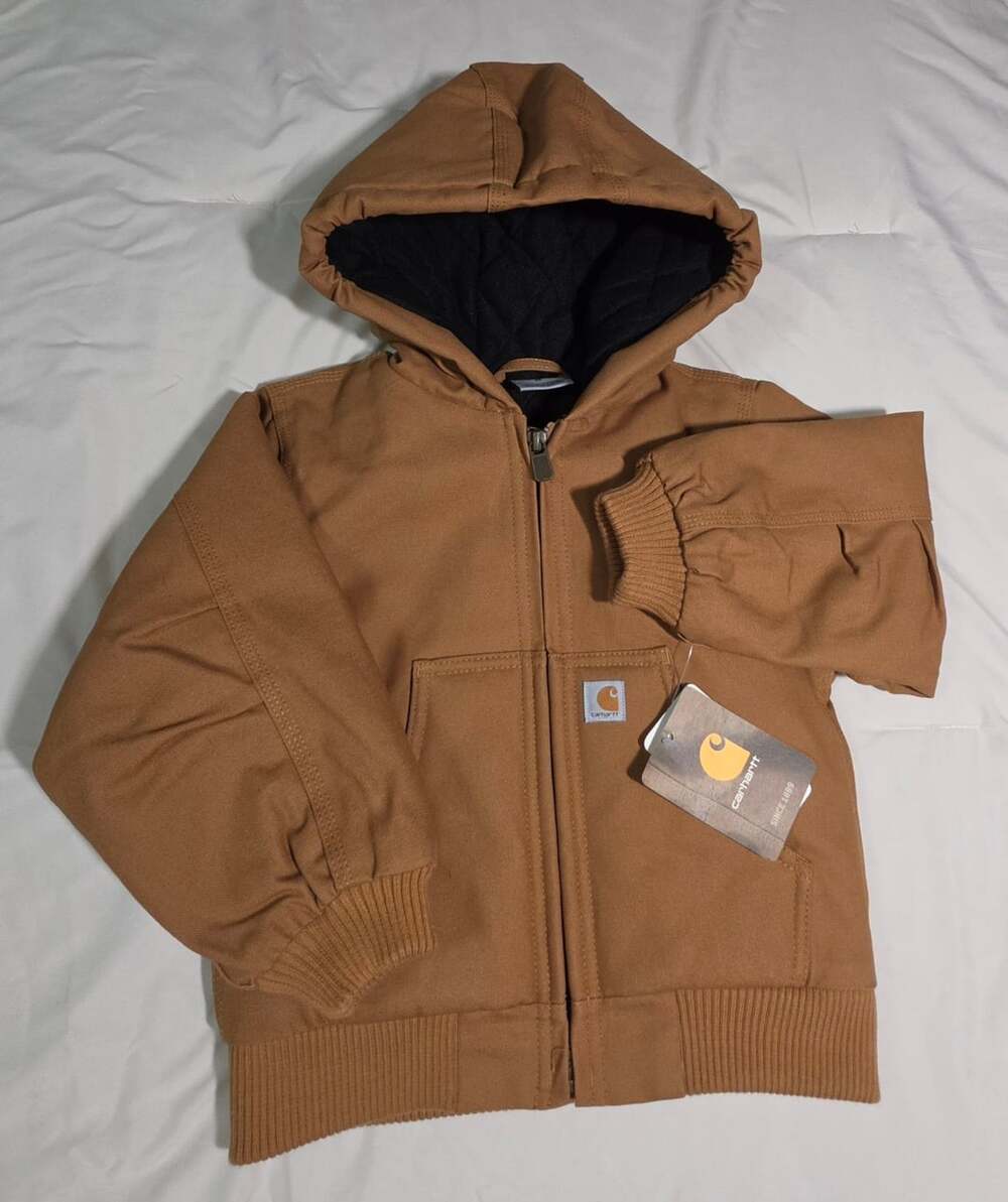 NWT Carhartt Quilted Lined Hooded Active Jacket Size 3T Brown Duck
